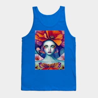 Pop surrealism painting of a pretty girl with poppy and rose girl Tank Top